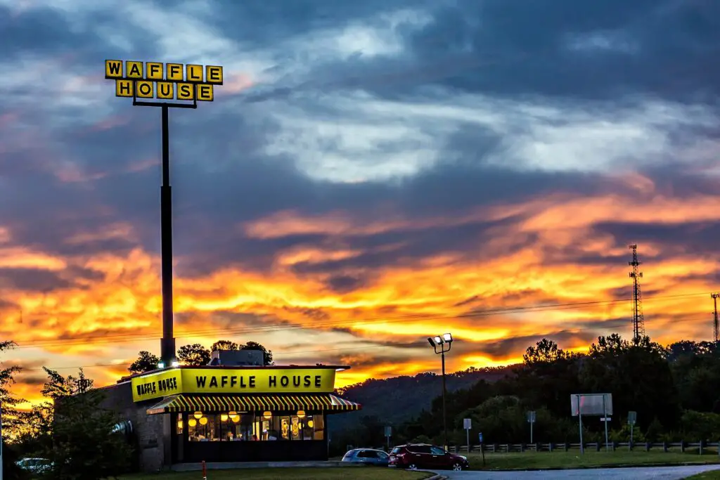 Waffle House Sign and Sunset