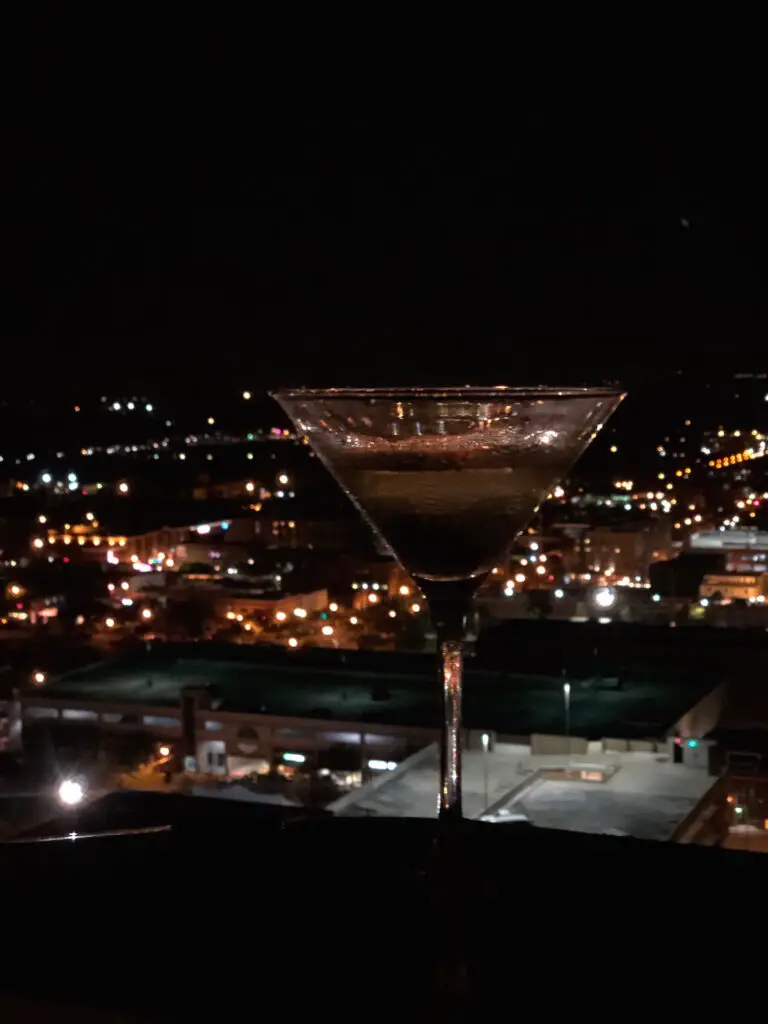 Martini Coctktail on rooftop overlooking Columbia SC