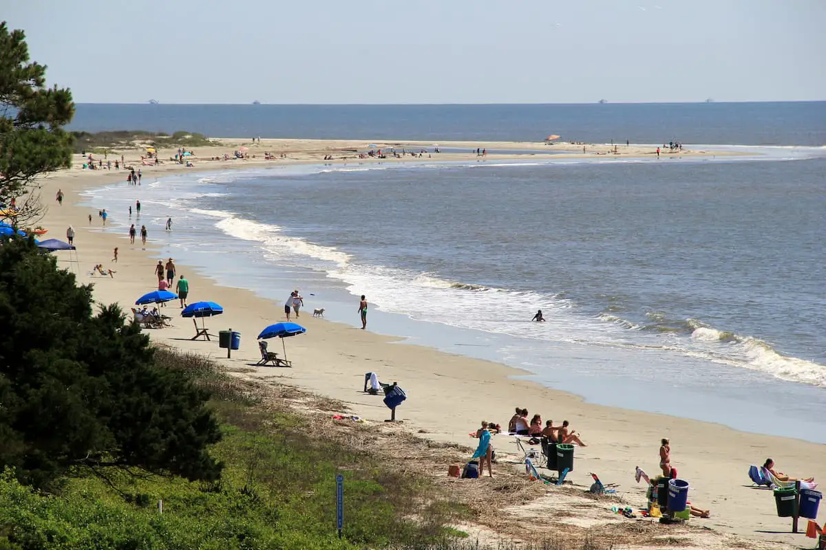 People at St. Simons Beach on a Sunny Day