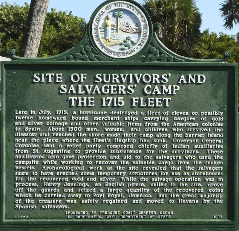 Vero Beach Florida Sign about the 1715 Fleet