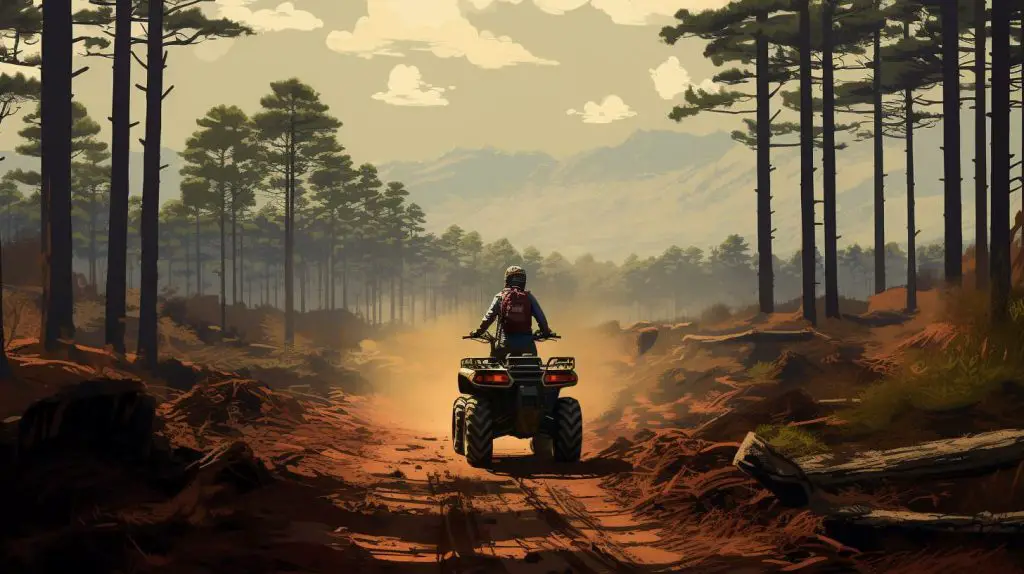 woman riding atv in forest